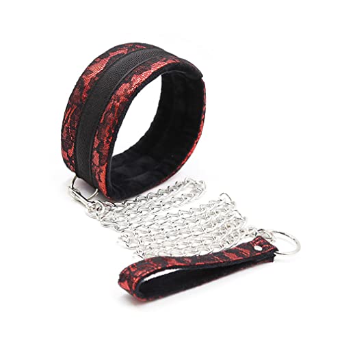 RURAUOGR SM Halsband Klettverschluss Spitze Halsbänder mit Ketten Fetisch Sex Spielzeug für Frauen Männer (Rot) von RURAUOGR