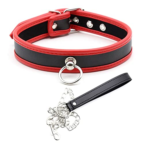 RURAUOGR SM Halsband Punk Halsbänder Choker Gotisch Halskette Bar Nachtclub Sex Spielzeug für Frauen (Schwarz Rot, Halsband + Leine) von RURAUOGR