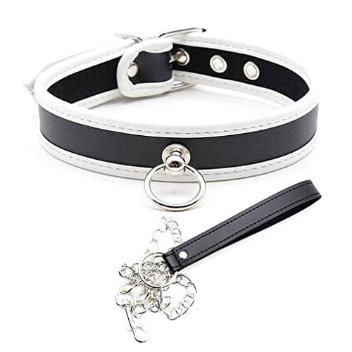 RURAUOGR SM Halsband Punk Halsbänder Choker Gotisch Halskette Bar Nachtclub Sex Spielzeug für Frauen (Schwarz Weiß, Halsband + Leine) von RURAUOGR