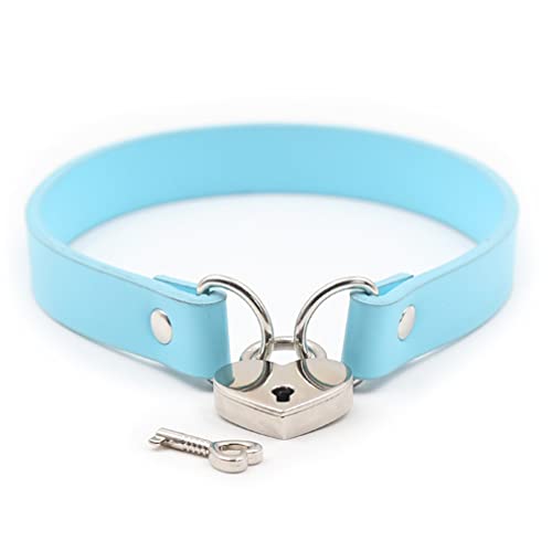 RURAUOGR SM Halsband Punk Halsbänder Choker Herzförmiges Schloss Halskette Bar Nachtclub Sex Spielzeug für Frauen (Halsumfang: 35 cm, Blau) von RURAUOGR