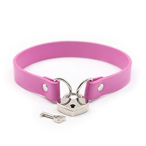 RURAUOGR SM Halsband Punk Halsbänder Choker Herzförmiges Schloss Halskette Bar Nachtclub Sex Spielzeug für Frauen (Halsumfang: 35 cm, Rosa Rot) von RURAUOGR