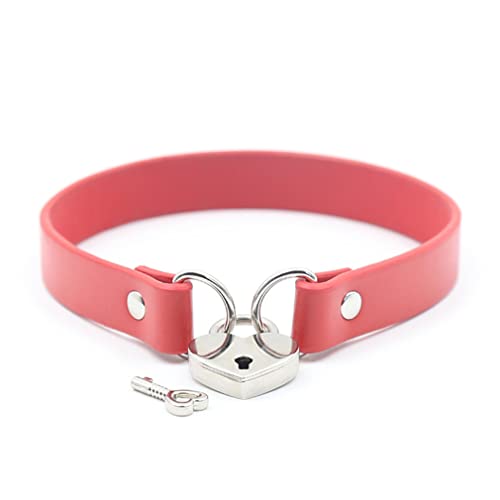 RURAUOGR SM Halsband Punk Halsbänder Choker Herzförmiges Schloss Halskette Bar Nachtclub Sex Spielzeug für Frauen (Halsumfang: 35 cm, Rot) von RURAUOGR