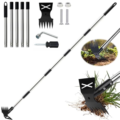 Unkrautstecher mit Langem Stiel 180cm, 2-in-1 Unkrautrechen und Gartenhacke, Unkrautjäter mit Stiel, Unkrautzieher Werkzeug, Gartengeräte Unkraut Jäten Für Hof, Rasen, Terrasse und Garten von RURIZHONGTIAN