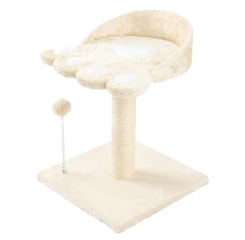 Kratzbaum Katzenbaum Katzen Kratzbaum Flanell-Katzenbaumturm, Katzen-Klettergerüst, Multifunktionale Katzen-Sprungplattform Mit Pfotenabdruck Kratzbäume Katzenkratzbaum Kletterbaum (Color : Beige, S von RUVOO