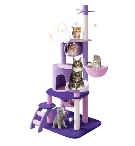 Kratzbaum Katzenbaum Katzen Kratzbaum Katzenbaum-Turm, Katzenspielzeug Für Katzen Im Innenbereich, Katzenbaum Mit Kratzbaum Und Hängematte Kratzbäume Katzenkratzbaum Kletterbaum (Color : Purple, Siz von RUVOO