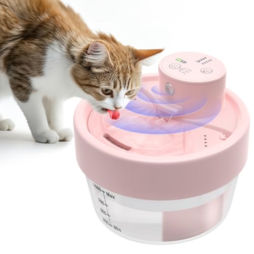 Katzenbrunnen Kabellos mit Bewegungsmelder Batteriebetrieb 2200mAh, RUXAN Trinkbrunnen für Katze Kabellos, Ultra Leiser Wasserbrunnen für Katze und Kleine Hunde, 3-Modi von RUXAN