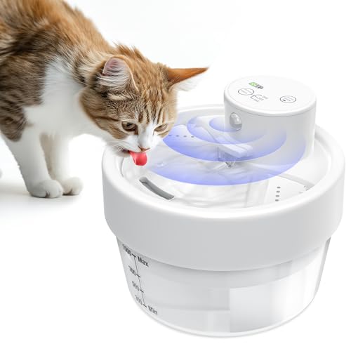 Katzenbrunnen Kabellos mit Bewegungsmelder Batteriebetrieb 2200mAh, RUXAN Trinkbrunnen für Katze Kabellos, Ultra Leiser Wasserbrunnen für Katze und Kleine Hunde, 3-Modi von RUXAN