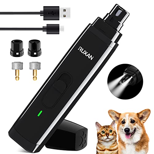 RUXAN Krallenschleifer für Hunde & Katzen mit 2 LED, Haustier Nagelfeile Hundekrallen Elektrisch Leise Wiederaufladbare mit USB Pfotenpflege Nagelknipser für Große, Mittelgroße und Kleine Hunde von RUXAN