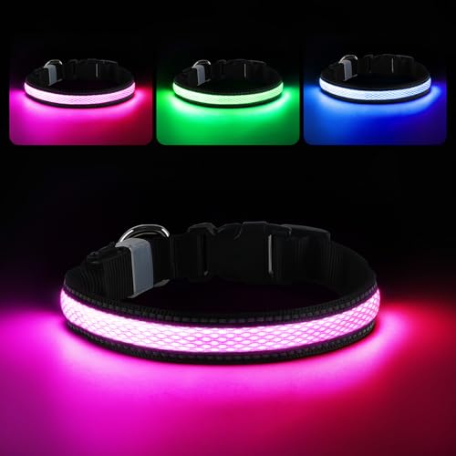 RUXAN Leuchtendes Hundehalsband USB Aufladbar, LED Wasserdicht Mit 3 Modi, Größe Einstellbar für Kleine Mittlere Große Hunde, Nacht Sicherheit von RUXAN