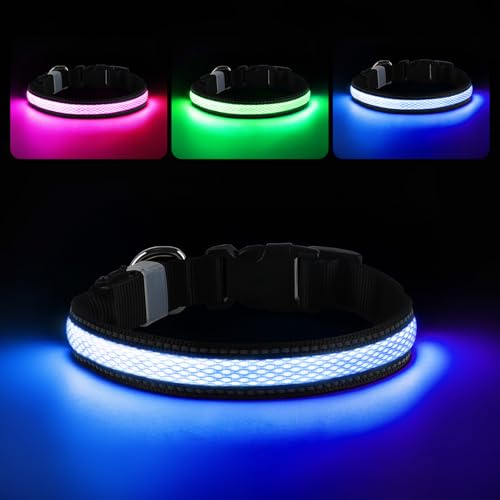 RUXAN Leuchtendes LED Hundehalsband USB Aufladbar, Wasserdicht mit 3 Modi, Größe Einstellbar für Kleine Mittlere Große Hunde, Nacht Sicherheit von RUXAN