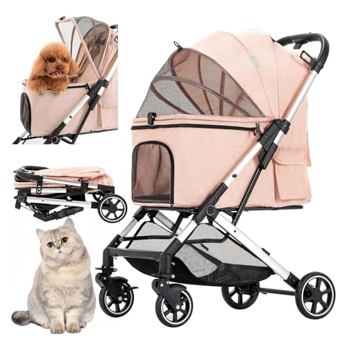 RUYICZB 3-in-1-Haustier-Buggy für kleine Hunde, mit einem klick zusammenklappbarer Katzen-Buggy ohne Reißverschluss-Einstieg, Welpen-/Katzen-Buggy mit Abnehmbarer Trage,Rosa RUYICZB 3-in-1-Haustier-Buggy für kleine Hunde, mit einem klick zusammenklappbarer Katzen-Buggy ohne Reißverschluss-Einstieg, Welpen-/Katzen-Buggy mit Abnehmbarer Trage,Rosa von RUYICZB