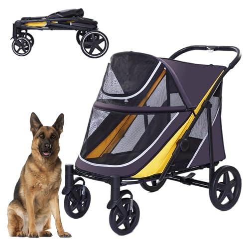 RUYICZB Faltbarer großer Hundebuggy, mit einem klick Faltbarer Haustier Buggy für mittelgroße Hunde, Geländegängiger Hundebuggy mit atmungsaktivem Netz,Gelb RUYICZB Faltbarer großer Hundebuggy, mit einem klick Faltbarer Haustier Buggy für mittelgroße Hunde, Geländegängiger Hundebuggy mit atmungsaktivem Netz,Gelb von RUYICZB