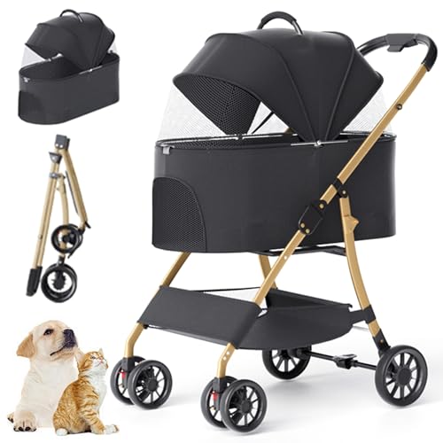 Haustier Kinderwagen Für Kleine Hunde Katzen, 3-In-1 Falten Hund Kinderwagen Mit Abnehmbarem Träger, Aufbewahrungskorb, 4 Räder Leichte Reise Kinderwagen Wagon Für Kleine Mittlere Tiere,Schwarz Haustier Kinderwagen Für Kleine Hunde Katzen, 3-In-1 Falten Hund Kinderwagen Mit Abnehmbarem Träger, Aufbewahrungskorb, 4 Räder Leichte Reise Kinderwagen Wagon Für Kleine Mittlere Tiere,Schwarz von RUYICZB