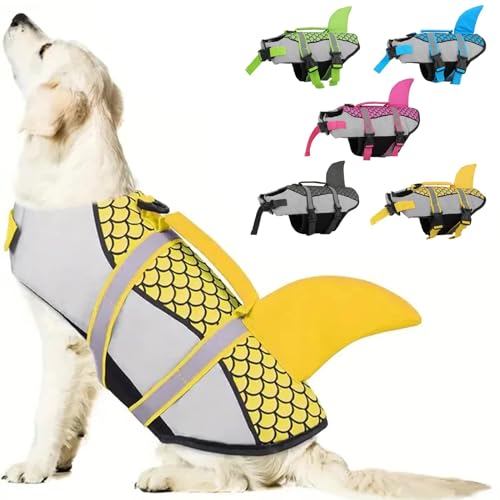 RUYICZB Hunde Schwimmweste Hai, Verstellbar & Ripstop Hunde Rettungsweste Mit Rettungsgrif, Hoher Schwimmfähigkeit Haustier Lebensretter Welpen Badeanzüge Für Strand Leicht Und Sicher,Gelb,L RUYICZB Hunde Schwimmweste Hai, Verstellbar & Ripstop Hunde Rettungsweste Mit Rettungsgrif, Hoher Schwimmfähigkeit Haustier Lebensretter Welpen Badeanzüge Für Strand Leicht Und Sicher,Gelb,L von RUYICZB