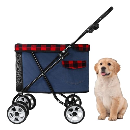 RUYICZB Hundekäfig-Jogger-Kinderwagen, Hundebuggy mit atmungsaktivem und sichtbarem Netz, zusammenklappbarer Haustier-Kinderwagen mit 4 Rädern,Dark Blue RUYICZB Hundekäfig-Jogger-Kinderwagen, Hundebuggy mit atmungsaktivem und sichtbarem Netz, zusammenklappbarer Haustier-Kinderwagen mit 4 Rädern,Dark Blue von RUYICZB