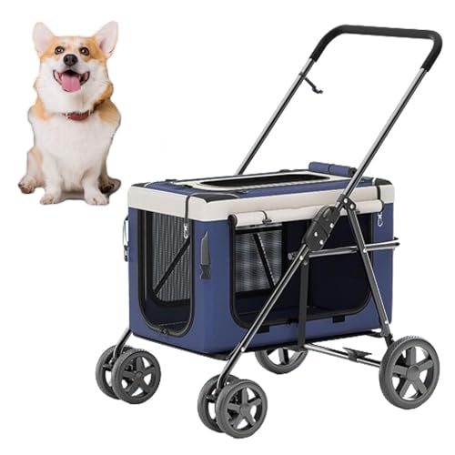 RUYICZB Hundekäfig-Jogging-Kinderwagen, Haustier-Kinderwagen mit Abnehmbarer Trage und Netzfenstern, zusammenklappbarer Hunde-Kinderwagen mit Hinterradbremsen,Dark Blue RUYICZB Hundekäfig-Jogging-Kinderwagen, Haustier-Kinderwagen mit Abnehmbarer Trage und Netzfenstern, zusammenklappbarer Hunde-Kinderwagen mit Hinterradbremsen,Dark Blue von RUYICZB