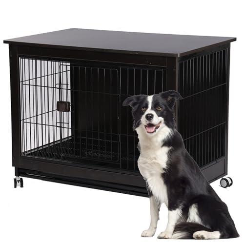 Hundekäfig Möbel, Hundebox Hundekäfig Für Zuhause Mit Rädern Beistelltisch Moderne Hundehütte Indoor Hundegitterbox Herausnehmbares Tablett Für Kleine Mittlere Hunde,Schwarz,30.7"Lx22"Wx25.6"H Hundekäfig Möbel, Hundebox Hundekäfig Für Zuhause Mit Rädern Beistelltisch Moderne Hundehütte Indoor Hundegitterbox Herausnehmbares Tablett Für Kleine Mittlere Hunde,Schwarz,30.7"Lx22"Wx25.6"H von RUYICZB