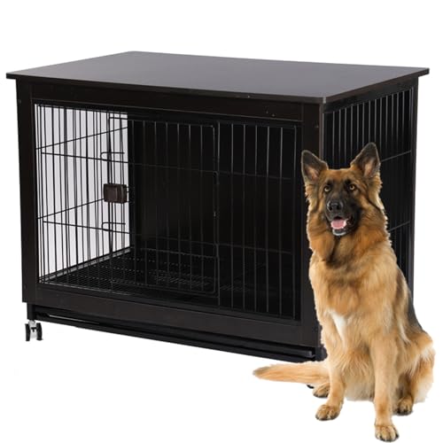 Hundekäfig Möbel, Hundebox Hundekäfig Für Zuhause Mit Rädern Beistelltisch Moderne Hundehütte Indoor Hundegitterbox Herausnehmbares Tablett Für Kleine Mittlere Hunde,Schwarz,38.6"Lx25.2"Wx30.1"H Hundekäfig Möbel, Hundebox Hundekäfig Für Zuhause Mit Rädern Beistelltisch Moderne Hundehütte Indoor Hundegitterbox Herausnehmbares Tablett Für Kleine Mittlere Hunde,Schwarz,38.6"Lx25.2"Wx30.1"H von RUYICZB