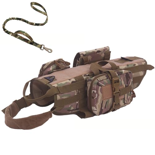 RUYICZB Hundetrainingsgeschirr, Taktisches Hundegeschirr, Weste Kein Ziehen, Molle-Weste, Verstellbar, Für Den Außenbereich, Militärtraining Service Geschirr Mit 3 Abnehmbaren Taschen,Camo,L RUYICZB Hundetrainingsgeschirr, Taktisches Hundegeschirr, Weste Kein Ziehen, Molle-Weste, Verstellbar, Für Den Außenbereich, Militärtraining Service Geschirr Mit 3 Abnehmbaren Taschen,Camo,L von RUYICZB