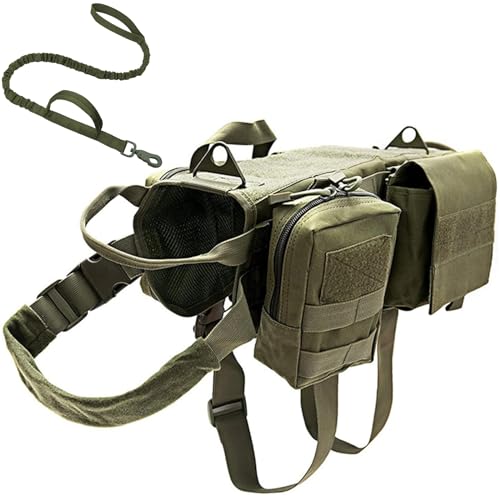 RUYICZB Hundetrainingsgeschirr, Taktisches Hundegeschirr, Weste Kein Ziehen, Molle-Weste, Verstellbar, Für Den Außenbereich, Militärtraining Service Geschirr Mit 3 Abnehmbaren Taschen,Grün,XL RUYICZB Hundetrainingsgeschirr, Taktisches Hundegeschirr, Weste Kein Ziehen, Molle-Weste, Verstellbar, Für Den Außenbereich, Militärtraining Service Geschirr Mit 3 Abnehmbaren Taschen,Grün,XL von RUYICZB