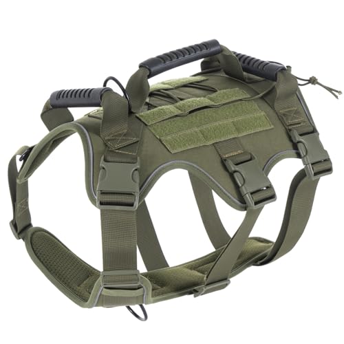 Hundeweste Taktisches Hundegeschirr Air Mesh Brustgeschirr Mit 3 Komfortgriff Und Molle System No Pull Sicherheitsgeschirr Hund Tactical Weste Für Mittlere Große Hunde,Grün,XL von RUYICZB