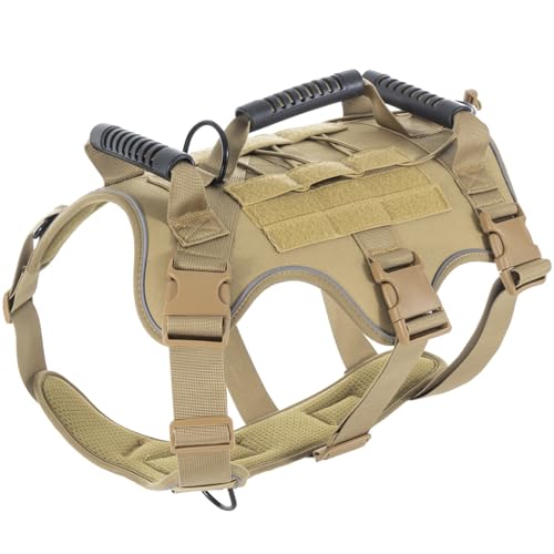 Hundeweste Taktisches Hundegeschirr Air Mesh Brustgeschirr Mit 3 Komfortgriff Und Molle System No Pull Sicherheitsgeschirr Hund Tactical Weste Für Mittlere Große Hunde,Khaki,M von RUYICZB