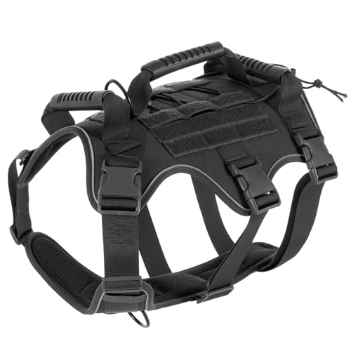 Hundeweste Taktisches Hundegeschirr Air Mesh Brustgeschirr Mit 3 Komfortgriff Und Molle System No Pull Sicherheitsgeschirr Hund Tactical Weste Für Mittlere Große Hunde,Schwarz,L von RUYICZB