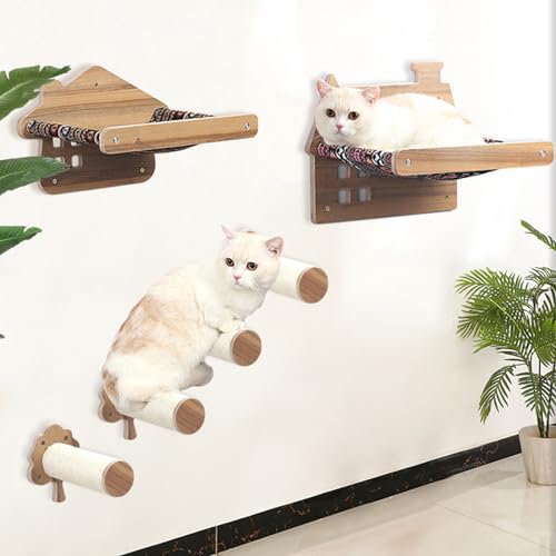 Katzen-Wandregale, Wand Montiertes Katzen-Kletterset, Katzen-Wandmöbel Für Den Innenbereich, Katzenbaum, Katzenwohnung Mit Katzen-Hängematte, Katzen-Wandstange, Kratzbäume von RUYICZB