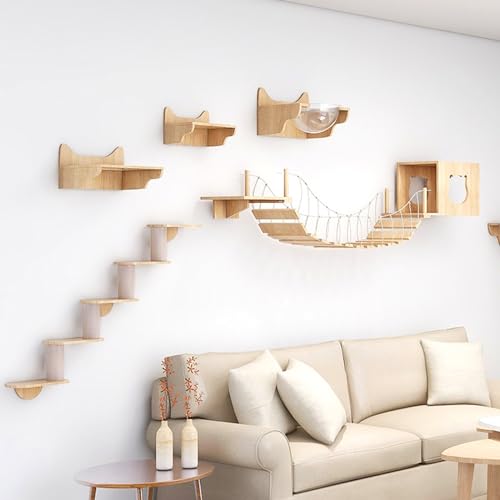 RUYICZB Kletterwand Katzen, Hölzerne Katzenwandmöbel, Katzenkletterbaum, Hölzerner Kratzbaum, Stabile Katzenmöbel, Katzenregale Und Sitzstangen Für Wand, Kletterregal Spielplatz,A RUYICZB Kletterwand Katzen, Hölzerne Katzenwandmöbel, Katzenkletterbaum, Hölzerner Kratzbaum, Stabile Katzenmöbel, Katzenregale Und Sitzstangen Für Wand, Kletterregal Spielplatz,A von RUYICZB