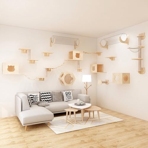 RUYICZB Kletterwand Katzen, Hölzerne Katzenwandmöbel, Katzenkletterbaum, Hölzerner Kratzbaum, Stabile Katzenmöbel, Katzenregale Und Sitzstangen Für Wand, Kletterregal Spielplatz,E RUYICZB Kletterwand Katzen, Hölzerne Katzenwandmöbel, Katzenkletterbaum, Hölzerner Kratzbaum, Stabile Katzenmöbel, Katzenregale Und Sitzstangen Für Wand, Kletterregal Spielplatz,E von RUYICZB