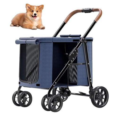 RUYICZB Pet Cage Jogger-Kinderwagen, Faltbarer Haustier-Kinderwagen mit 4 Rädern und Stauraum, atmungsaktiver Hunde-Kinderwagen für Reisen und Spaziergänge,Blau RUYICZB Pet Cage Jogger-Kinderwagen, Faltbarer Haustier-Kinderwagen mit 4 Rädern und Stauraum, atmungsaktiver Hunde-Kinderwagen für Reisen und Spaziergänge,Blau von RUYICZB