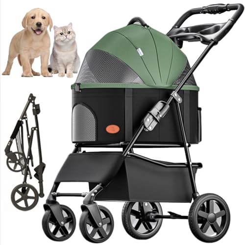 RUYICZB 3-In-1 Haustier Kinderwagen, Faltbare Leichte Hund Kinderwagen Mit Abnehmbarem Träger Zipperless, Katze Reise Kinderwagen Mit Aufbewahrungskorb Für Mittlere Kleine Hunde Bis Zu 15Kg,Grün RUYICZB 3-In-1 Haustier Kinderwagen, Faltbare Leichte Hund Kinderwagen Mit Abnehmbarem Träger Zipperless, Katze Reise Kinderwagen Mit Aufbewahrungskorb Für Mittlere Kleine Hunde Bis Zu 15Kg,Grün von RUYICZB