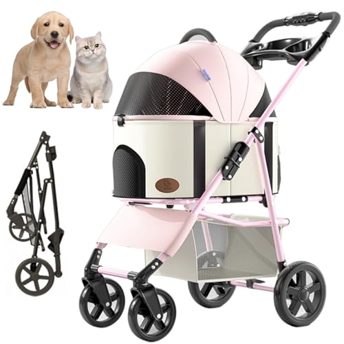 RUYICZB 3-In-1 Haustier Kinderwagen, Faltbare Leichte Hund Kinderwagen Mit Abnehmbarem Träger Zipperless, Katze Reise Kinderwagen Mit Aufbewahrungskorb Für Mittlere Kleine Hunde Bis Zu 15Kg,Rosa RUYICZB 3-In-1 Haustier Kinderwagen, Faltbare Leichte Hund Kinderwagen Mit Abnehmbarem Träger Zipperless, Katze Reise Kinderwagen Mit Aufbewahrungskorb Für Mittlere Kleine Hunde Bis Zu 15Kg,Rosa von RUYICZB