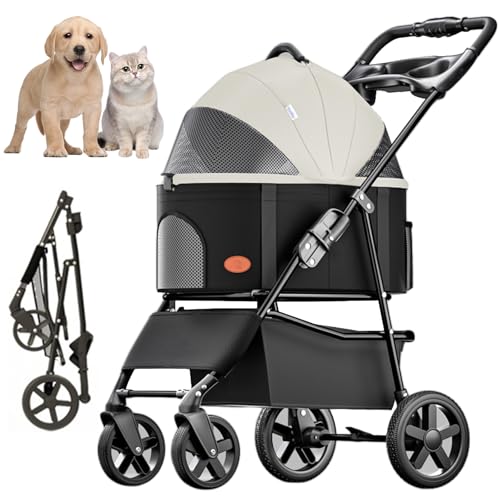 RUYICZB 3-In-1 Haustier Kinderwagen, Faltbare Leichte Hund Kinderwagen Mit Abnehmbarem Träger Zipperless, Katze Reise Kinderwagen Mit Aufbewahrungskorb Für Mittlere Kleine Hunde Bis Zu 15Kg,Weiß RUYICZB 3-In-1 Haustier Kinderwagen, Faltbare Leichte Hund Kinderwagen Mit Abnehmbarem Träger Zipperless, Katze Reise Kinderwagen Mit Aufbewahrungskorb Für Mittlere Kleine Hunde Bis Zu 15Kg,Weiß von RUYICZB