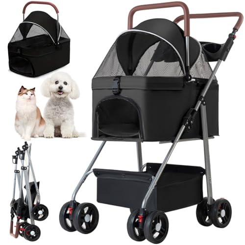 RUYICZB 3 in 1 Haustier Kinderwagen 4 Räder Hundebuggy Für Bis Zu 15Kg Kleine Mittlere Hunde Katzen Faltbare Welpen Hundewagen Mit 180° Verdeck Aufbewahrungskorb,Schwarz RUYICZB 3 in 1 Haustier Kinderwagen 4 Räder Hundebuggy Für Bis Zu 15Kg Kleine Mittlere Hunde Katzen Faltbare Welpen Hundewagen Mit 180° Verdeck Aufbewahrungskorb,Schwarz von RUYICZB