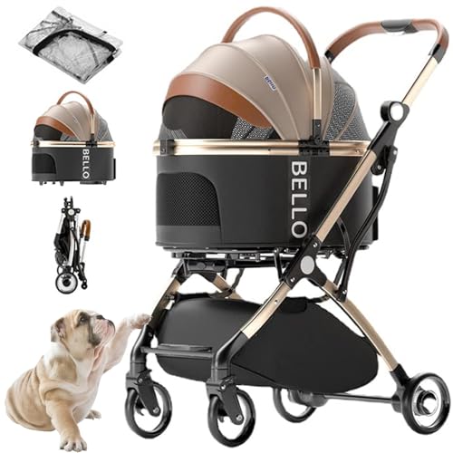 RUYICZB 3 in 1 Hundewagen, Hundebuggy Klappbar Bis 15 Kg Mit Abnehmbarem Korb Regenschutz Verstellbarem Griff Netzfenster, Haustierwagen Für Hunde & Katzen, Haustiere Buggy Katzenbuggy,Gold RUYICZB 3 in 1 Hundewagen, Hundebuggy Klappbar Bis 15 Kg Mit Abnehmbarem Korb Regenschutz Verstellbarem Griff Netzfenster, Haustierwagen Für Hunde & Katzen, Haustiere Buggy Katzenbuggy,Gold von RUYICZB