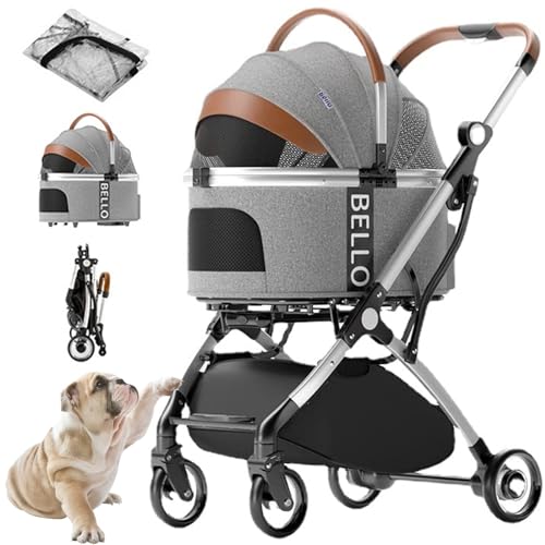 RUYICZB 3 in 1 Hundewagen, Hundebuggy Klappbar Bis 15 Kg Mit Abnehmbarem Korb Regenschutz Verstellbarem Griff Netzfenster, Haustierwagen Für Hunde & Katzen, Haustiere Buggy Katzenbuggy,Grau RUYICZB 3 in 1 Hundewagen, Hundebuggy Klappbar Bis 15 Kg Mit Abnehmbarem Korb Regenschutz Verstellbarem Griff Netzfenster, Haustierwagen Für Hunde & Katzen, Haustiere Buggy Katzenbuggy,Grau von RUYICZB