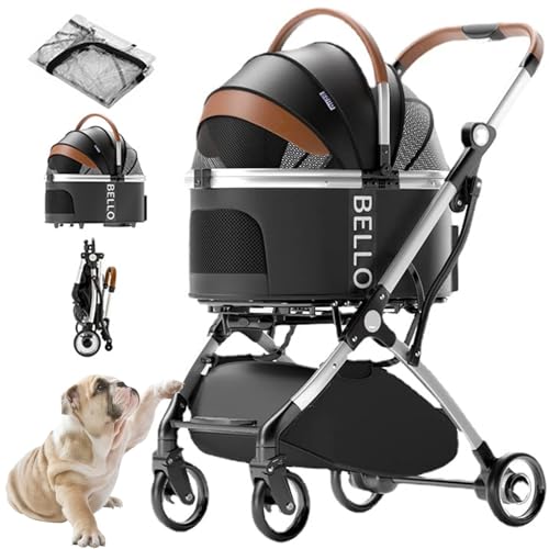RUYICZB 3 in 1 Hundewagen, Hundebuggy Klappbar Bis 15 Kg Mit Abnehmbarem Korb Regenschutz Verstellbarem Griff Netzfenster, Haustierwagen Für Hunde & Katzen, Haustiere Buggy Katzenbuggy,Schwarz RUYICZB 3 in 1 Hundewagen, Hundebuggy Klappbar Bis 15 Kg Mit Abnehmbarem Korb Regenschutz Verstellbarem Griff Netzfenster, Haustierwagen Für Hunde & Katzen, Haustiere Buggy Katzenbuggy,Schwarz von RUYICZB