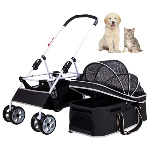 RUYICZB 3-in-1-Jogging-Kinderwagen für Hunde und Katzen, faltbar, mit 4 Rädern, Katzen-Kinderwagen mit abnehmbarem Autositz, All-Terrain-Hundekinderwagen,Schwarz RUYICZB 3-in-1-Jogging-Kinderwagen für Hunde und Katzen, faltbar, mit 4 Rädern, Katzen-Kinderwagen mit abnehmbarem Autositz, All-Terrain-Hundekinderwagen,Schwarz von RUYICZB