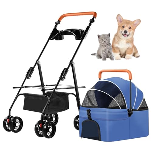 RUYICZB 3-in-1-Kinderwagen für Haustiere, Hundekinderwagen mit Verstellbarer Griffhöhe und Abnehmbarer Tragetasche, Jogger-Kinderwagen für Hunde und Katzen,Blau von RUYICZB