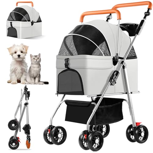 RUYICZB 3 in 1 Multifunktionaler Kinderwagen Für Haustiere Mit Abnehmbarem Hundebox Transporttasche, Leichter Faltbarer Welpen-Katzen-Kinderwagen Für Kleine Und Mittlere Hunde von RUYICZB