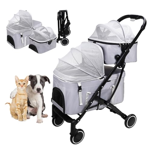 RUYICZB Abnehmbarer Doppel-Hundebuggy für 2 Hunde/Katzen, tragbarer Joggingwagen für Haustiere mit atmungsaktivem und sichtbarem Netz,Grau RUYICZB Abnehmbarer Doppel-Hundebuggy für 2 Hunde/Katzen, tragbarer Joggingwagen für Haustiere mit atmungsaktivem und sichtbarem Netz,Grau von RUYICZB