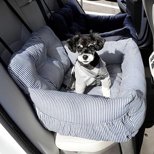 RUYICZB Autositz Hund, 2 in 1 Hundeautositz Weich Hunde Autositz inklusive Sicherheitsgurt und Seitentaschen für kleine mittlere Hunde Reisebett Hund Hundesitz für Vordersitz und Rücksitz,Stripe,M von RUYICZB
