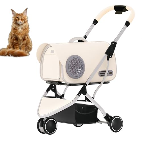 RUYICZB Cat Dog Cage Jogger-Kinderwagen für kleine/mittelgroße Hunde, Faltbarer Hundebuggy mit Aufbewahrungskorb und feststellbaren Rädern,Beige RUYICZB Cat Dog Cage Jogger-Kinderwagen für kleine/mittelgroße Hunde, Faltbarer Hundebuggy mit Aufbewahrungskorb und feststellbaren Rädern,Beige von RUYICZB
