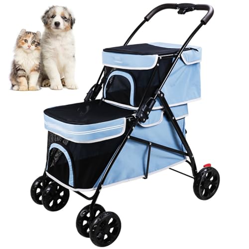 RUYICZB Doppelter Decker Haustierwagen, Multifunktions-3IN1 Katzen Buggy, Faltbare Hundebuggy for Kleine Hunde, Einklick Falten, Vorne, Haustierwagen for 2 Hunde,Blau RUYICZB Doppelter Decker Haustierwagen, Multifunktions-3IN1 Katzen Buggy, Faltbare Hundebuggy for Kleine Hunde, Einklick Falten, Vorne, Haustierwagen for 2 Hunde,Blau von RUYICZB