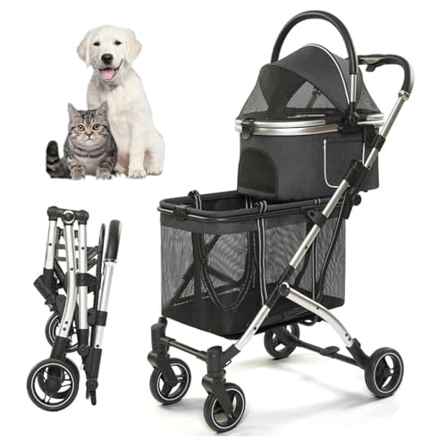 RUYICZB Doppelter Haustier-Buggy, 4-in-1 Faltbarer Haustier-Reisebuggy mit Sicherheitsgurten, einhändig Faltbarer doppelter Katzenbuggy mit feststellbaren Rädern RUYICZB Doppelter Haustier-Buggy, 4-in-1 Faltbarer Haustier-Reisebuggy mit Sicherheitsgurten, einhändig Faltbarer doppelter Katzenbuggy mit feststellbaren Rädern von RUYICZB