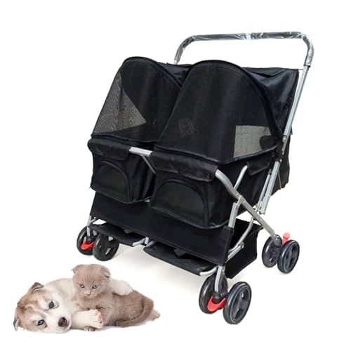 RUYICZB Doppelter Haustier-Buggy für 2 Hunde und Katzen, Zweisitzer-Hunde-Spazierwagen mit Aufbewahrungskorb und Netzfenstern, Faltbarer Buggy mit Hinterradbremse RUYICZB Doppelter Haustier-Buggy für 2 Hunde und Katzen, Zweisitzer-Hunde-Spazierwagen mit Aufbewahrungskorb und Netzfenstern, Faltbarer Buggy mit Hinterradbremse von RUYICZB