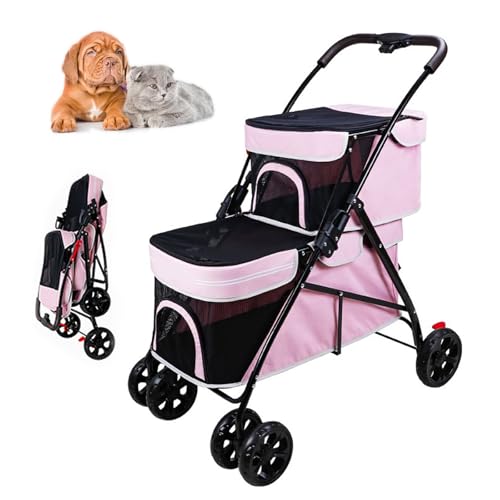 RUYICZB Doppelter Haustier-Buggy für 2 kleine Hunde und Katzen, Doppelter Hundebuggy mit 4 Rädern und Sicherheitsgurten, Atmungsaktives Sichtbares Netz,Rosa RUYICZB Doppelter Haustier-Buggy für 2 kleine Hunde und Katzen, Doppelter Hundebuggy mit 4 Rädern und Sicherheitsgurten, Atmungsaktives Sichtbares Netz,Rosa von RUYICZB