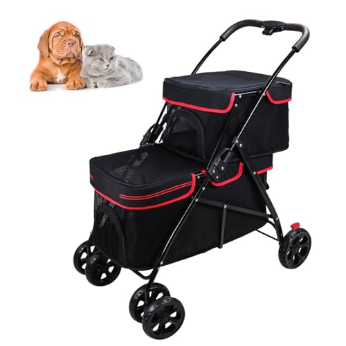 RUYICZB Doppelter Haustier-Buggy für 2 kleine Hunde und Katzen, Doppelter Hundebuggy mit 4 Rädern und Sicherheitsgurten, Atmungsaktives Sichtbares Netz,Schwarz RUYICZB Doppelter Haustier-Buggy für 2 kleine Hunde und Katzen, Doppelter Hundebuggy mit 4 Rädern und Sicherheitsgurten, Atmungsaktives Sichtbares Netz,Schwarz von RUYICZB