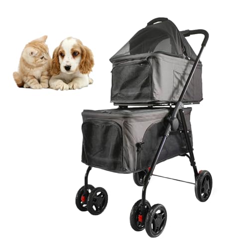 RUYICZB Doppelter Haustier-Buggy mit Abnehmbarer Trage, Leichter, Faltbarer Doppel-Hundebuggy, Katzenbuggy mit feststellbaren Rädern für unterwegs,Schwarz RUYICZB Doppelter Haustier-Buggy mit Abnehmbarer Trage, Leichter, Faltbarer Doppel-Hundebuggy, Katzenbuggy mit feststellbaren Rädern für unterwegs,Schwarz von RUYICZB
